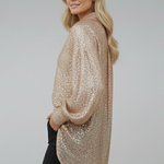 Women's Shimmer Oversized Blouse – Long Sleeve Sparkle Top for Parties & Evening