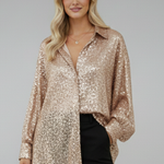 Women's Shimmer Oversized Blouse – Long Sleeve Sparkle Top for Parties & Evening