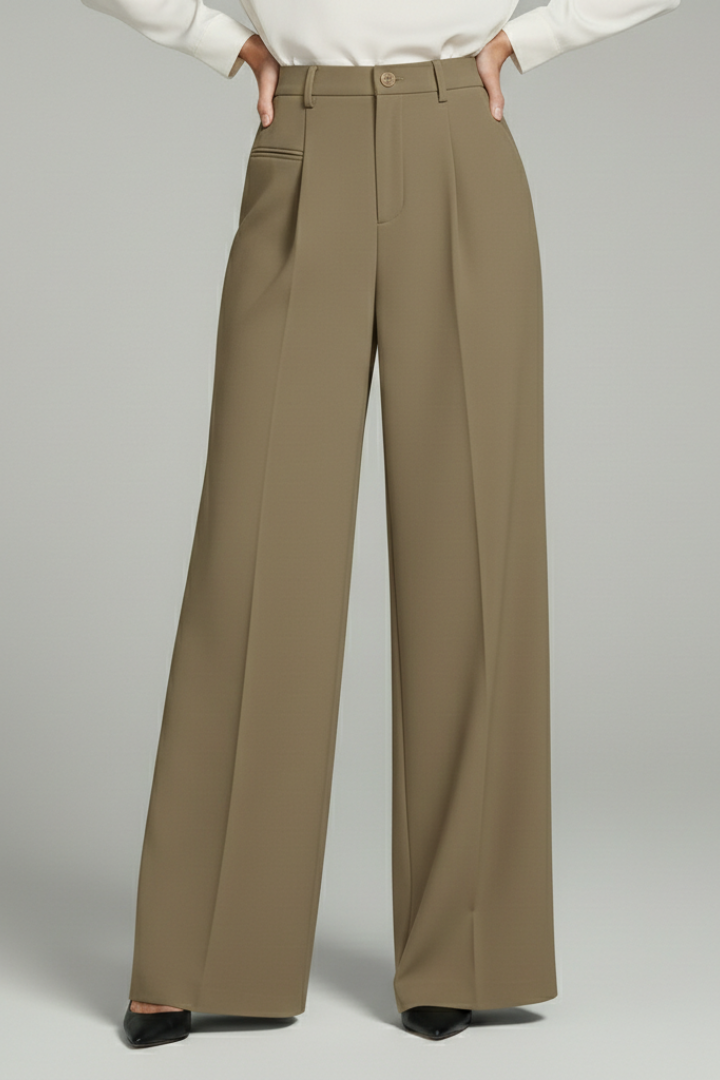 Women's Wide Leg Palazzo Pants with Front Pleats & Back Pockets – Smart Casual Work Pants