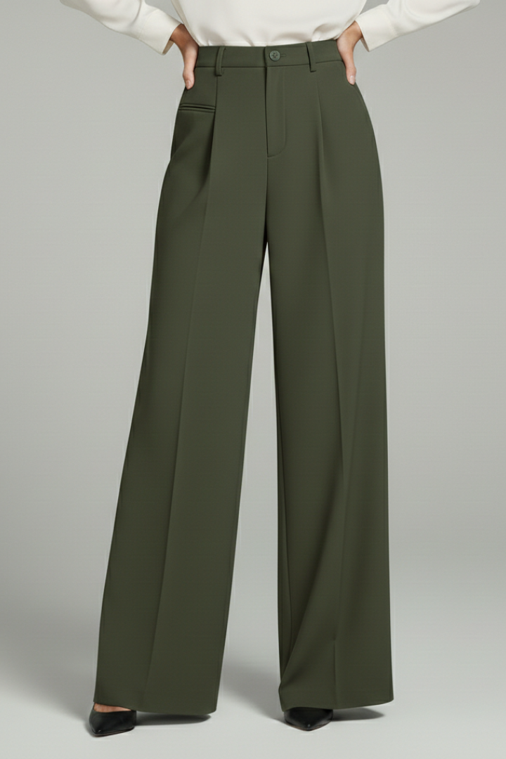 Women's Wide Leg Palazzo Pants with Front Pleats & Back Pockets – Smart Casual Work Pants