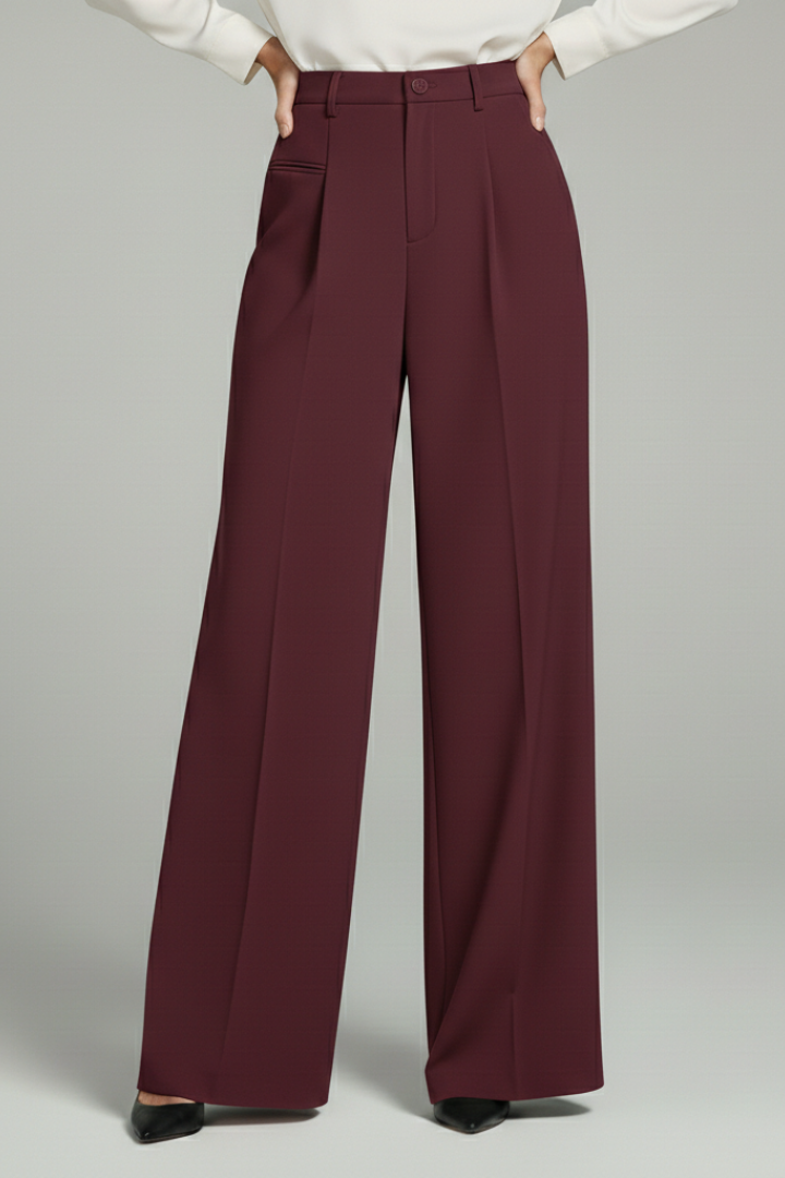 Women's Wide Leg Palazzo Pants with Front Pleats & Back Pockets – Smart Casual Work Pants