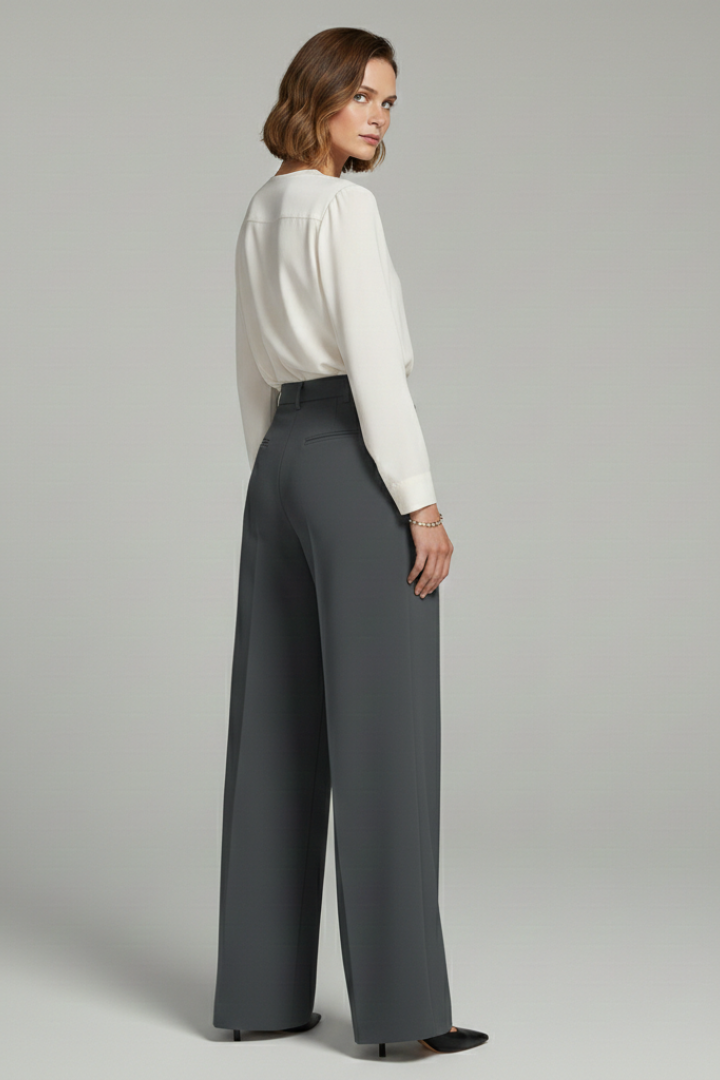 Women's Wide Leg Palazzo Pants with Front Pleats & Back Pockets – Smart Casual Work Pants