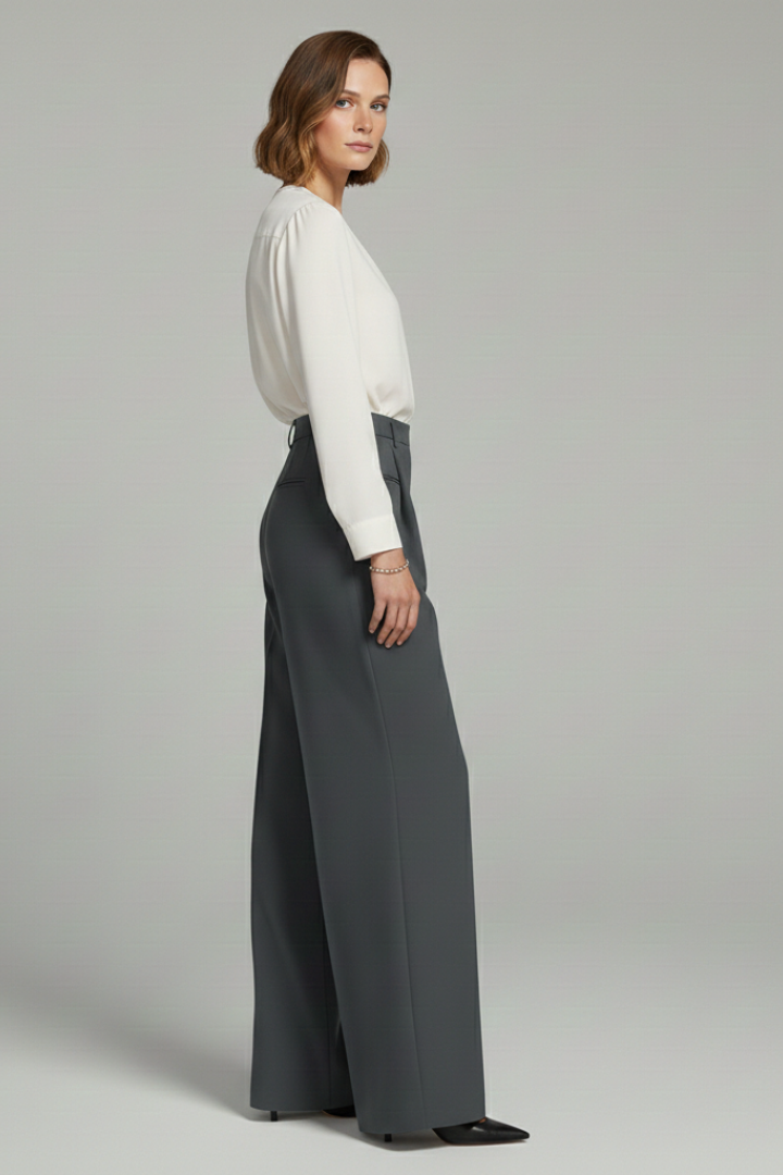 Women's Wide Leg Palazzo Pants with Front Pleats & Back Pockets – Smart Casual Work Pants