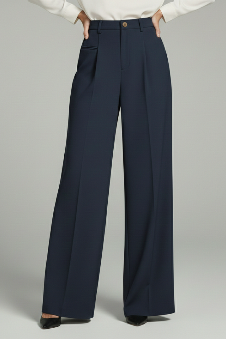 Women's Wide Leg Palazzo Pants with Front Pleats & Back Pockets – Smart Casual Work Pants