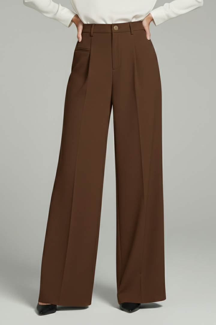Women's Wide Leg Palazzo Pants with Front Pleats & Back Pockets – Smart Casual Work Pants
