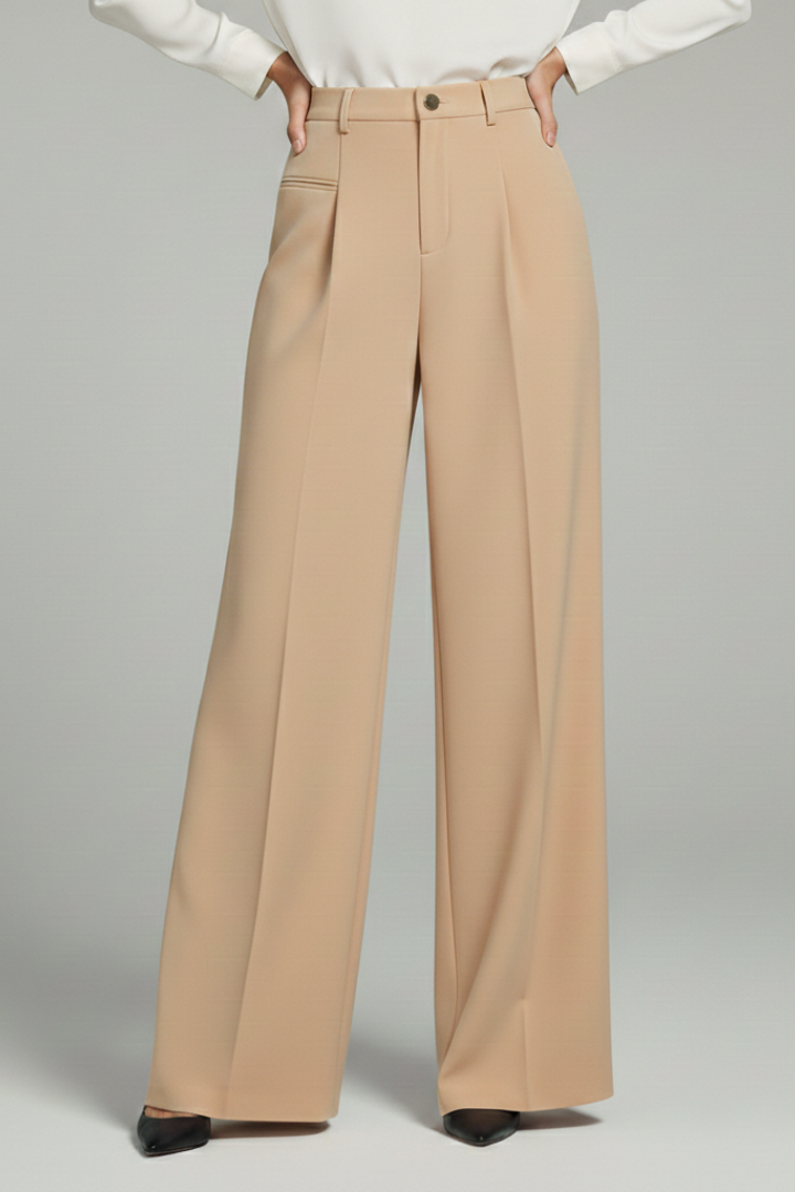 Women's Wide Leg Palazzo Pants with Front Pleats & Back Pockets – Smart Casual Work Pants