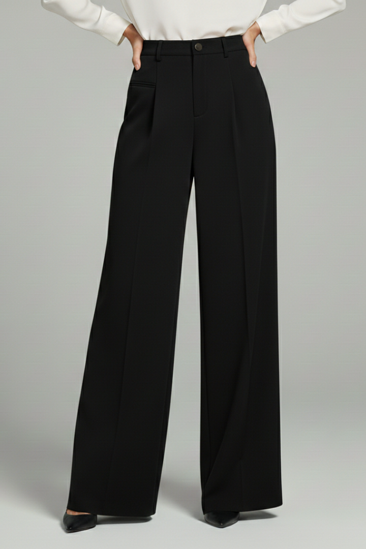 Women's Wide Leg Palazzo Pants with Front Pleats & Back Pockets – Smart Casual Work Pants