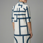 Women's Shirt Dress with Collar & Long Sleeves – Geometric Print Button-Front Knee-Length Dress