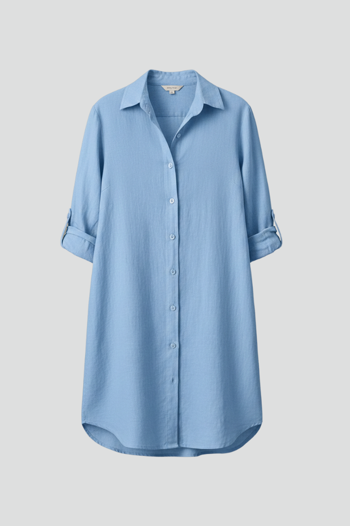 Women's Button-Front Shirt Dress with Collar & Long Sleeves – Short Casual Dress with Pockets