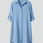 Women's Button-Front Shirt Dress with Collar & Long Sleeves – Short Casual Dress with Pockets