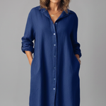 Women's Button-Front Shirt Dress with Collar & Long Sleeves – Short Casual Dress with Pockets
