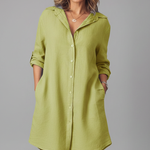 Women's Button-Front Shirt Dress with Collar & Long Sleeves – Short Casual Dress with Pockets