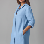 Women's Button-Front Shirt Dress with Collar & Long Sleeves – Short Casual Dress with Pockets