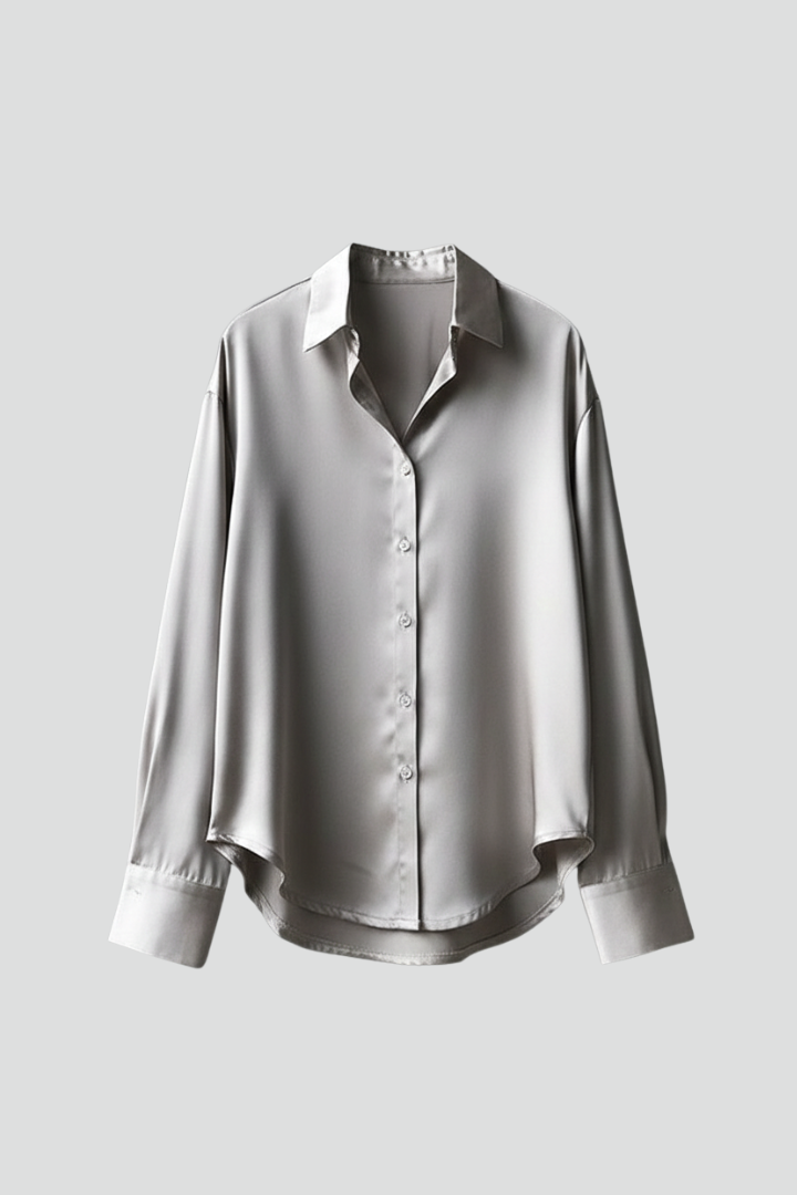 Women's Collared Button-Up Shirt with Long Sleeves – Classic Blouse for Work & Smart Casual