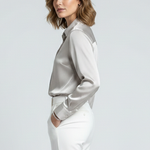 Women's Collared Button-Up Shirt with Long Sleeves – Classic Blouse for Work & Smart Casual