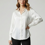 Women's Collared Button-Up Shirt with Long Sleeves – Classic Blouse for Work & Smart Casual
