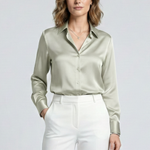 Women's Collared Button-Up Shirt with Long Sleeves – Classic Blouse for Work & Smart Casual