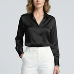 Women's Collared Button-Up Shirt with Long Sleeves – Classic Blouse for Work & Smart Casual