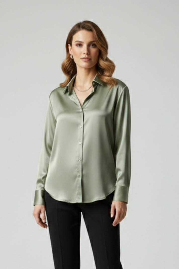 Women's Collared Button-Up Shirt with Long Sleeves – Classic Blouse for Work & Smart Casual