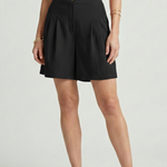 Women's High-Waist Pleated Shorts with Button Waist & Pockets – Knee-Length Tailored Shorts