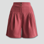 Women's High-Waist Pleated Shorts with Button Waist & Pockets – Knee-Length Tailored Shorts