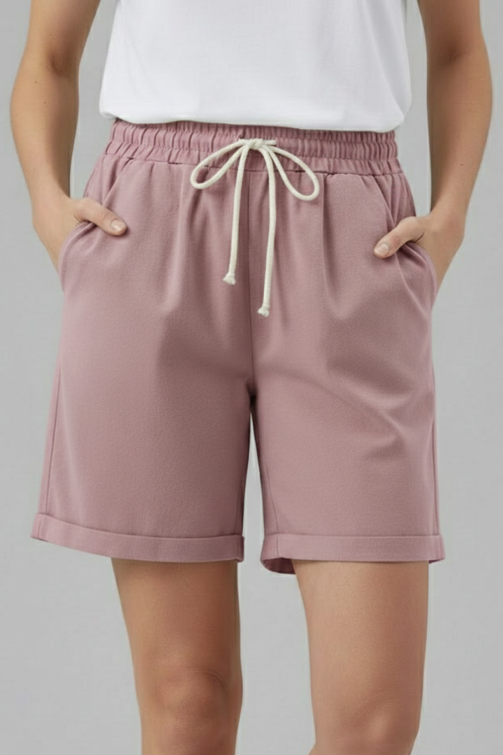 Women's Wide Leg Drawstring Shorts with Elastic Waist & Side Pockets – Casual Summer Shorts
