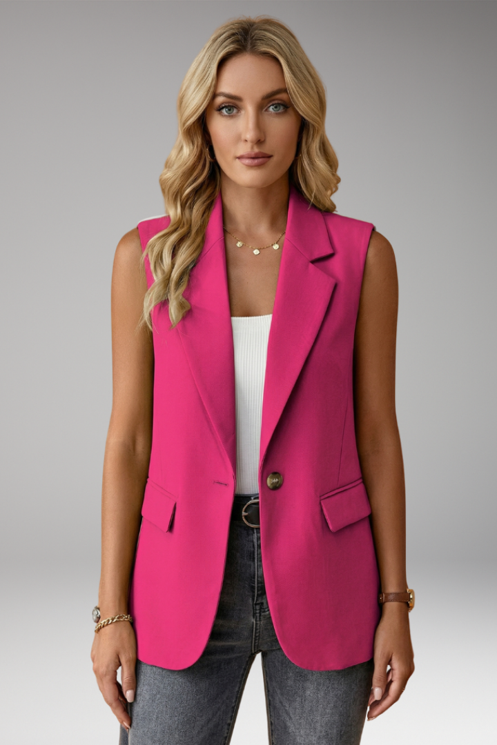 Women's Sleeveless Blazer Waistcoat with Notch Collar & Flap Pockets – Tailored Work Layer