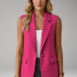 Women's Sleeveless Blazer Waistcoat with Notch Collar & Flap Pockets – Tailored Work Layer