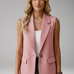 Women's Sleeveless Blazer Waistcoat with Notch Collar & Flap Pockets – Tailored Work Layer