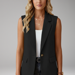 Women's Sleeveless Blazer Waistcoat with Notch Collar & Flap Pockets – Tailored Work Layer