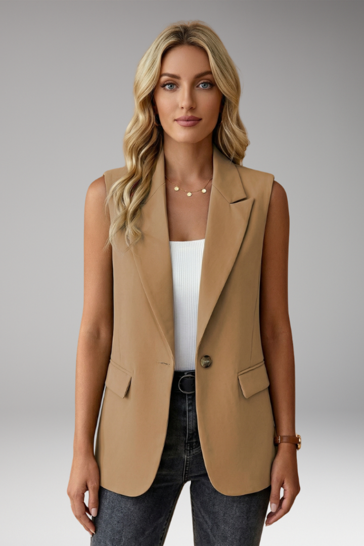 Women's Sleeveless Blazer Waistcoat with Notch Collar & Flap Pockets – Tailored Work Layer