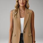 Women's Sleeveless Blazer Waistcoat with Notch Collar & Flap Pockets – Tailored Work Layer