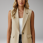 Women's Sleeveless Blazer Waistcoat with Notch Collar & Flap Pockets – Tailored Work Layer
