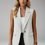 Women's Sleeveless Blazer Waistcoat with Notch Collar & Flap Pockets – Tailored Work Layer