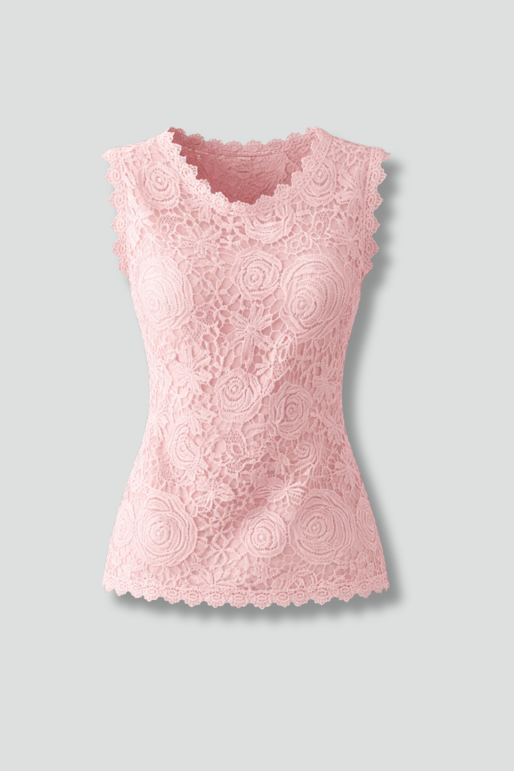 Women's Sleeveless Floral Lace V-Neck Blouse with Scalloped Trim – Summer Top for Work & Events