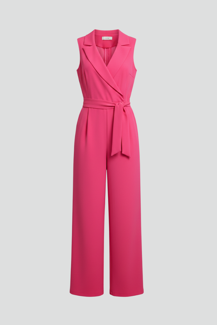 Women's Sleeveless V-Neck Wide Leg Jumpsuit with Tie Waist – Summer Occasion Jumpsuit