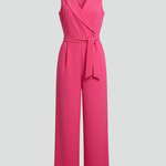 Women's Sleeveless V-Neck Wide Leg Jumpsuit with Tie Waist – Summer Occasion Jumpsuit