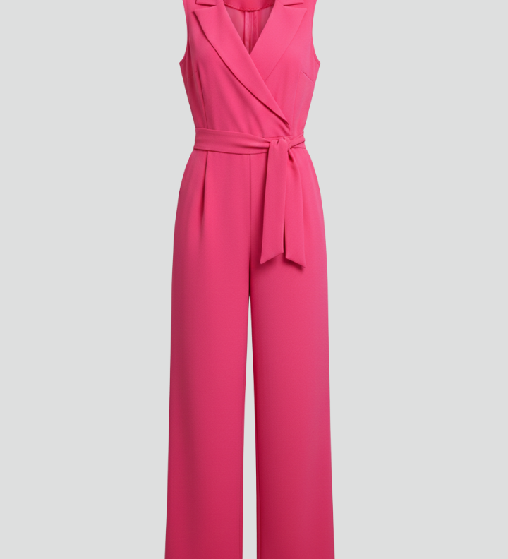 Women's Sleeveless V-Neck Wide Leg Jumpsuit with Tie Waist – Summer Occasion Jumpsuit