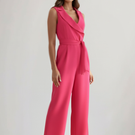 Women's Sleeveless V-Neck Wide Leg Jumpsuit with Tie Waist – Summer Occasion Jumpsuit