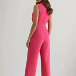 Women's Sleeveless V-Neck Wide Leg Jumpsuit with Tie Waist – Summer Occasion Jumpsuit