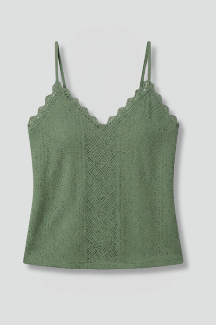 Women's Lace Trim V-Neck Sleeveless Top with Thin Straps – Lightweight Summer Cami