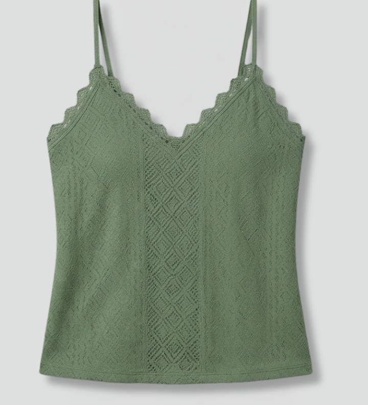 Women's Lace Trim V-Neck Sleeveless Top with Thin Straps – Lightweight Summer Cami