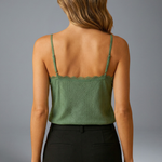 Women's Lace Trim V-Neck Sleeveless Top with Thin Straps – Lightweight Summer Cami