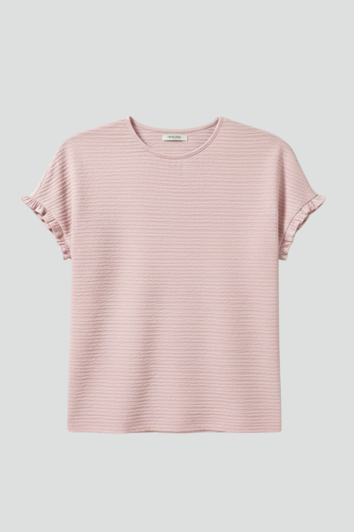 Women's Textured Round Neck T-Shirt – Short Sleeve Relaxed Casual Tee for Everyday Wear