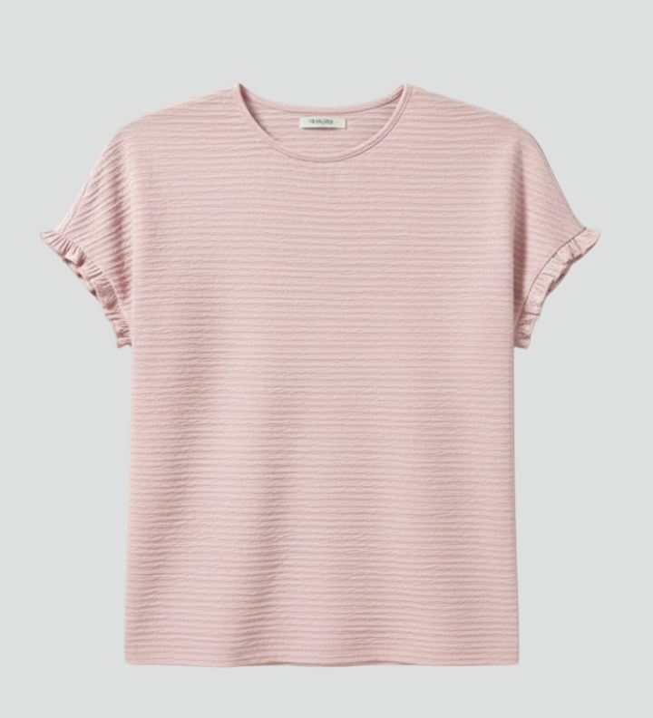 Women's Textured Round Neck T-Shirt – Short Sleeve Relaxed Casual Tee for Everyday Wear