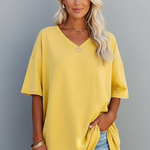 Women's V-Neck Short Sleeve T-Shirt – Loose Fit Dropped Shoulder Everyday Tee