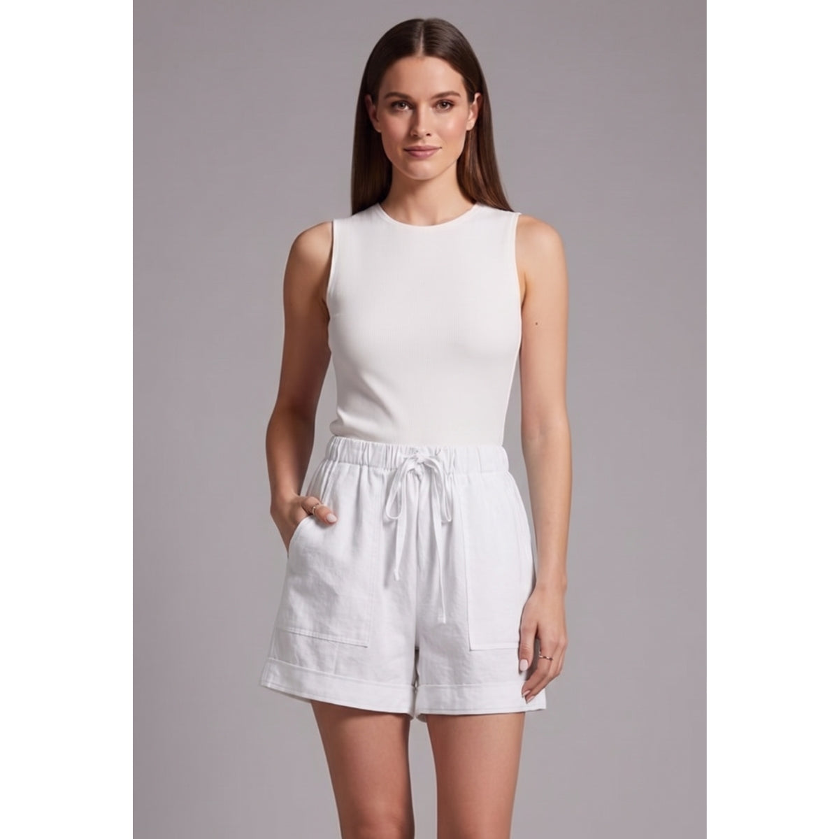 Women's Textured Drawstring Shorts with Patch Pockets – High Waist Relaxed Summer Shorts