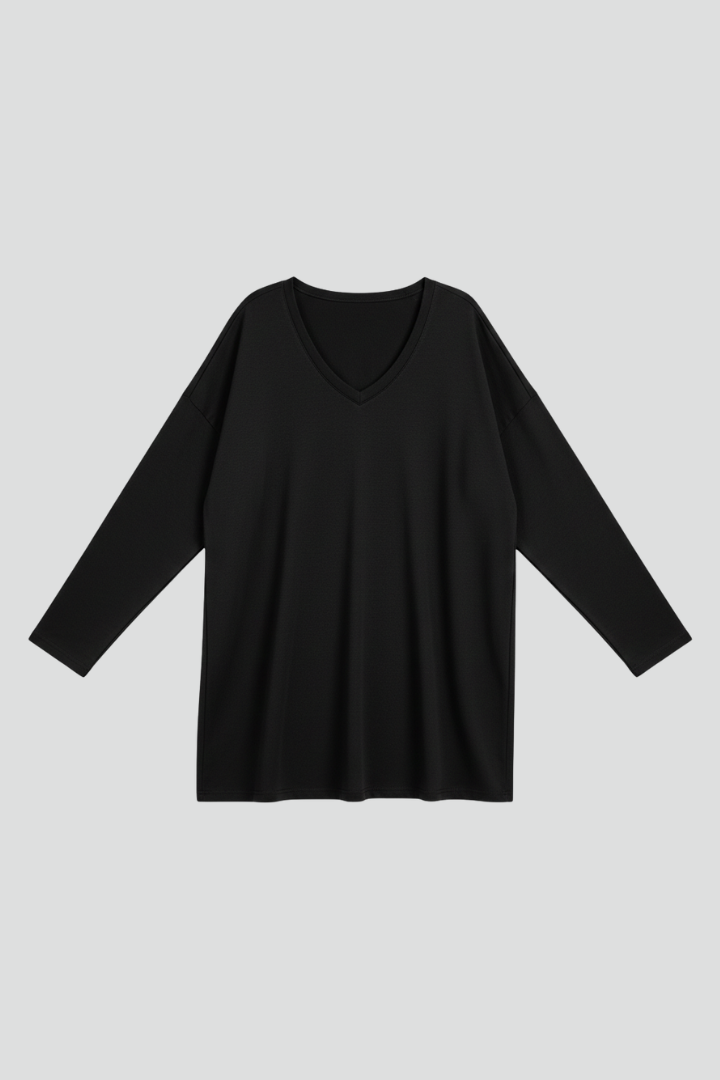 Women's V Neck Long Sleeve Top – Loose Fit Pull-On Everyday Top for Work & Weekend