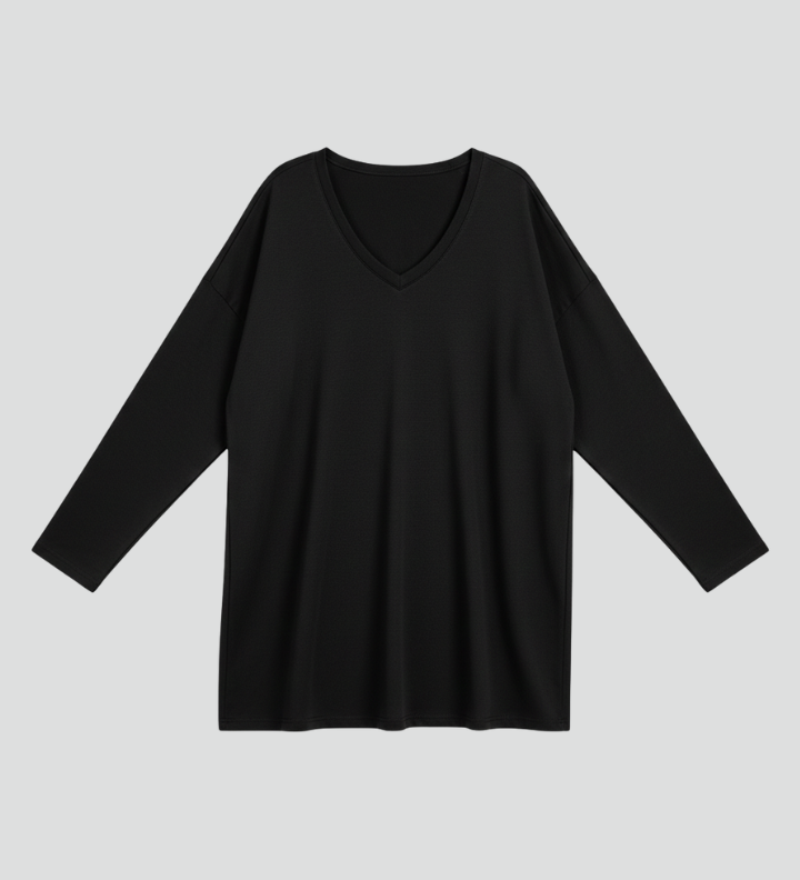 Women's V Neck Long Sleeve Top – Loose Fit Pull-On Everyday Top for Work & Weekend