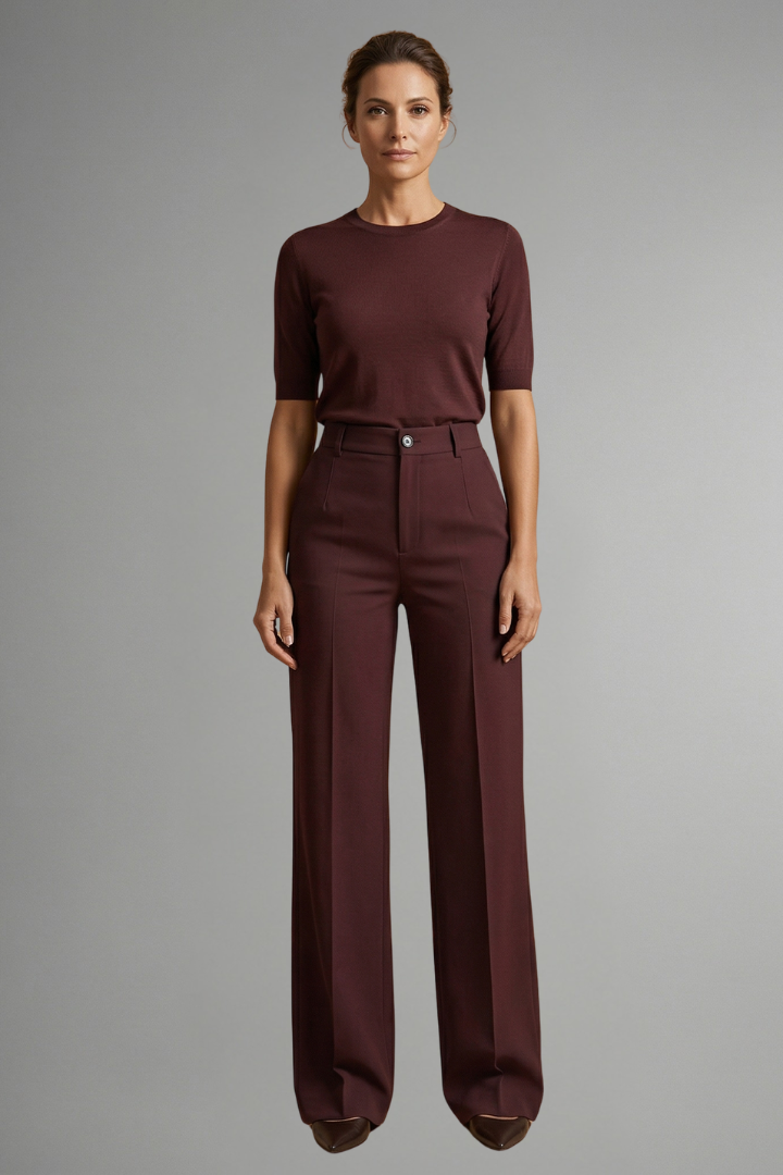 Women's High-Waist Straight Leg Pants – Pull-On Stretch Pants for Work & Smart Casual